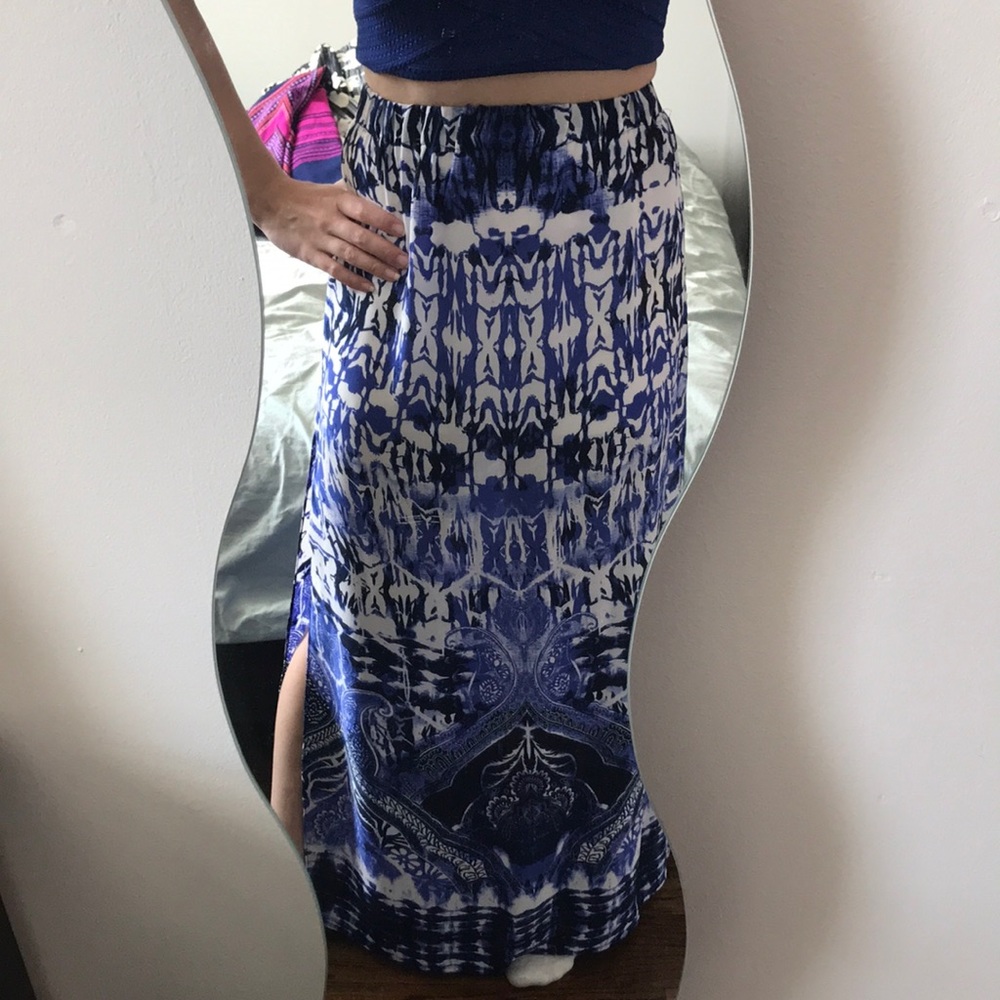 Express Blue Patterned Maxi Skirt